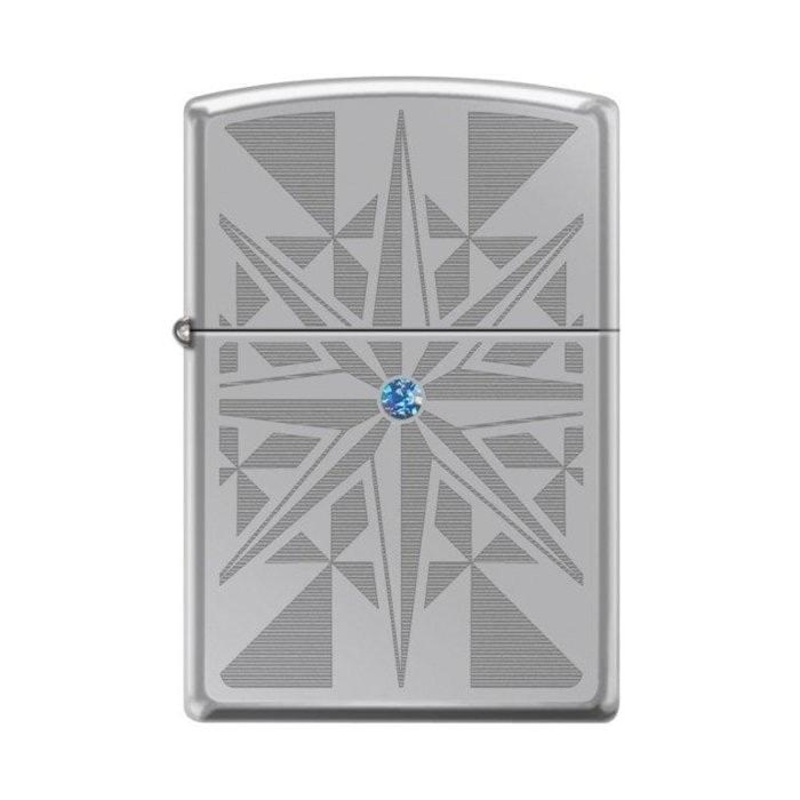 Zippo Lighter – Star w/ Blue Swarovski Crystal High Polish Chrome