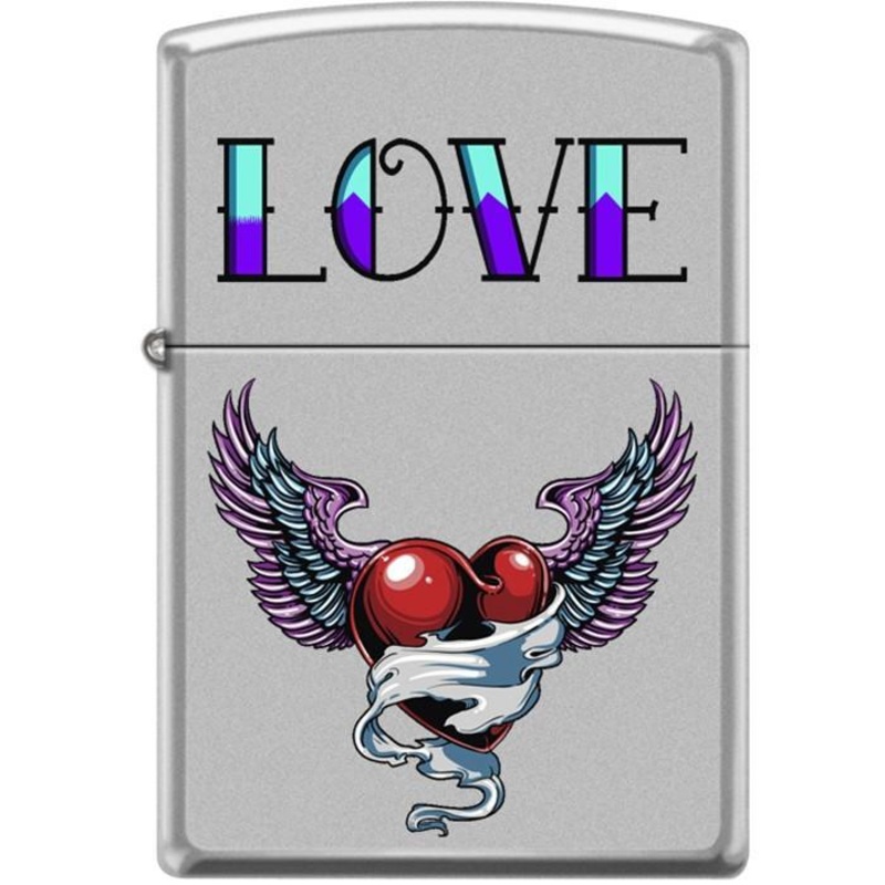 Zippo Lighter – Tattoo Heart Satin Chrome