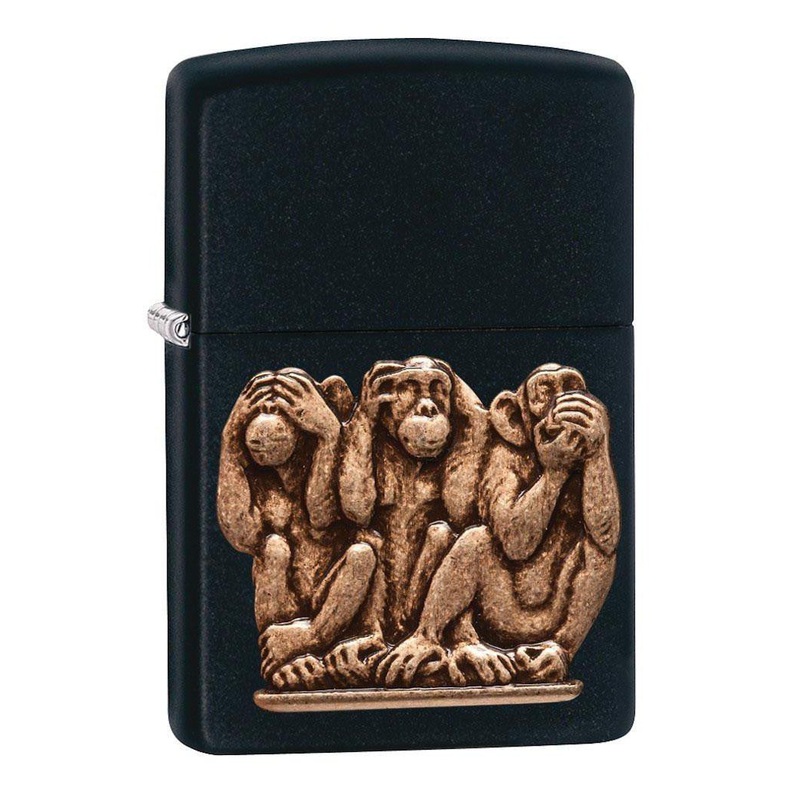 Zippo Lighter: Three Monkeys – Black Matte 29409