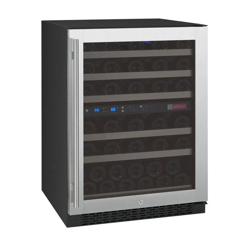 Allavino 24″ Wide FlexCount II Tru-Vino 56 Bottle Dual Zone Stainless Steel Right Hinge Wine Refrigerator