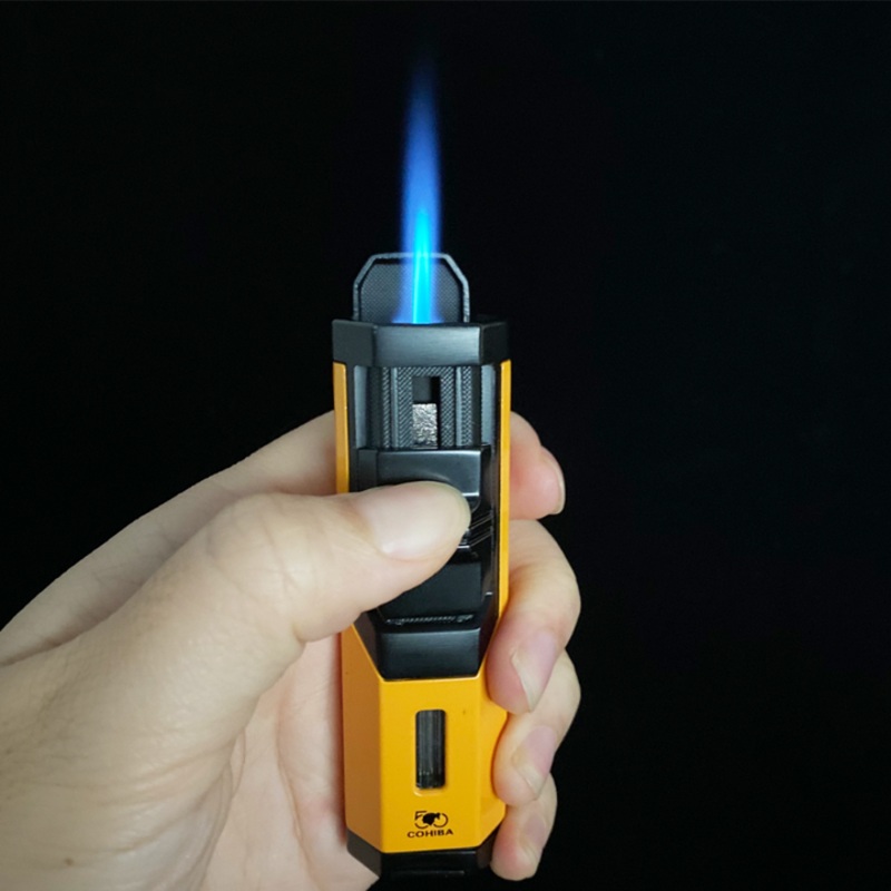 COHIBA CIGAR LIGHTER BUTANE JET WINDPROOF FLAME PORTABLE TORCH LIGHTER WITH PUNCH MINI METAL CIGARETTE LIGHTER SMOKING ACCESSORIES Black