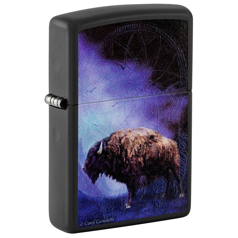 Zippo Lighter: Buffalo and Dreamcatcher, Blacklight by Carol Cavalaris – Black Matte 81503