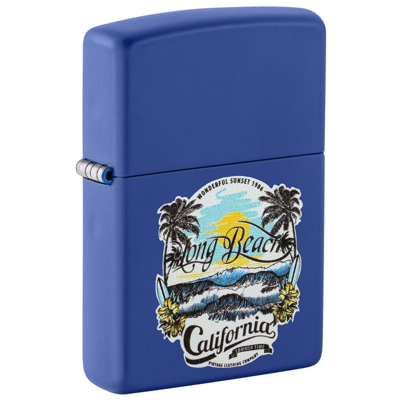 Zippo Lighter: Long Beach, California Design – Royal Blue Matte 46080