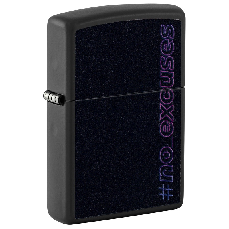 Zippo Lighter: No Excuses with Blacklight – Black Matte 48810