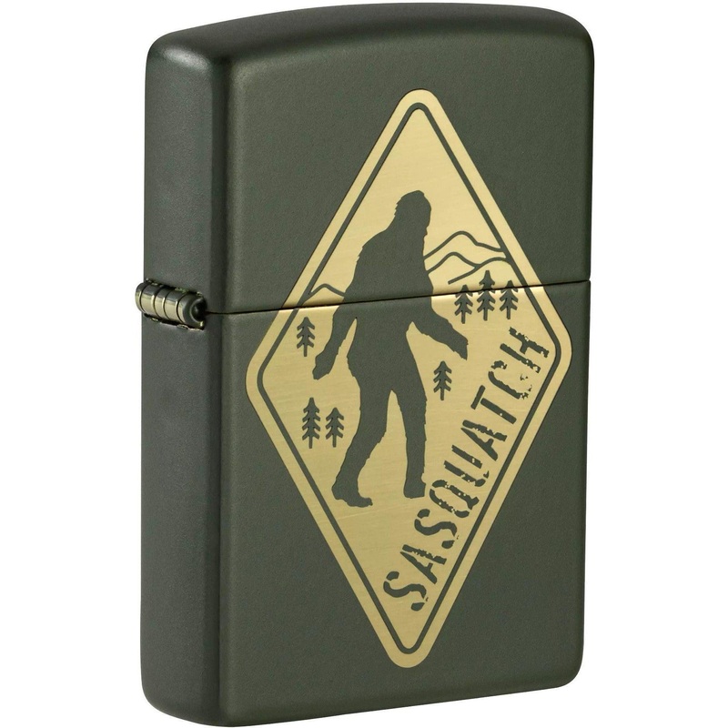 Zippo Lighter: Sasquatch Sign, Engraved – Green Matte 81620
