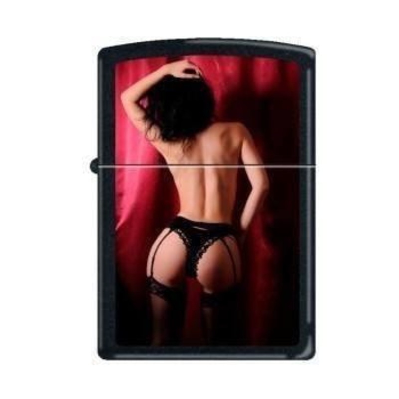 Zippo Lighter – View From Behind Red Curtain Black Matte