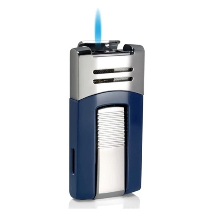 Caseti Corinth Blue & Chrome Single Torch Flame Cigar Lighter