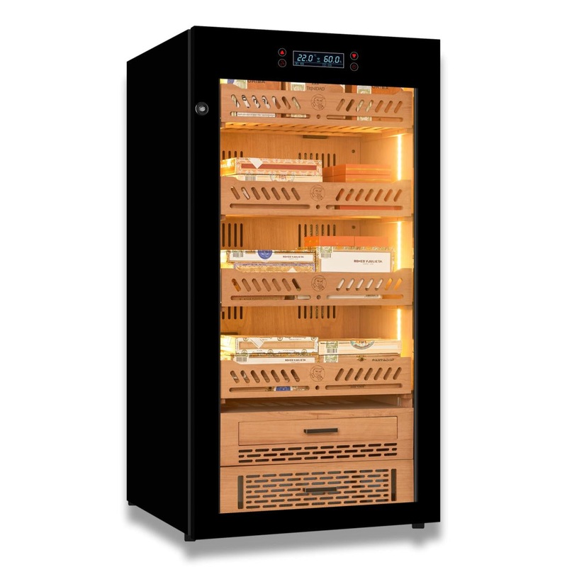 Yohtron YC-248 Premium Series Classic Black 1,200-Cigar Electric Humidor Key Lock (default) Fixed Shelf Rail (default)
