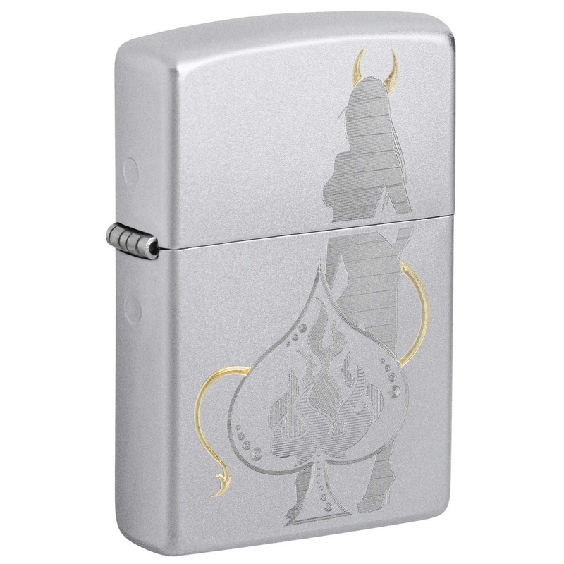 Zippo Lighter: Devilish Ace Design – Satin Chrome 48658