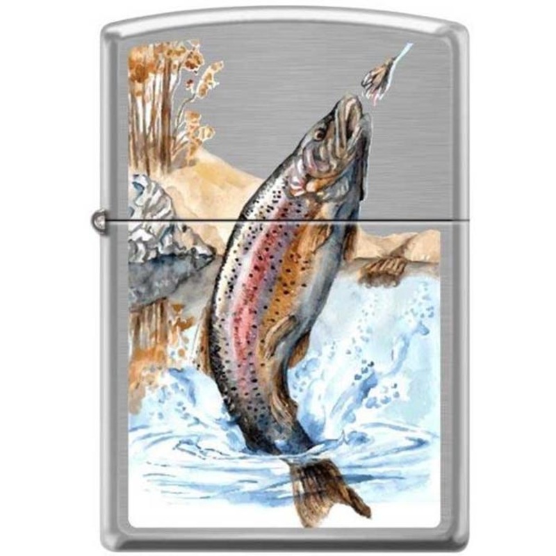 Zippo Lighter – Trout Brushed Chrome