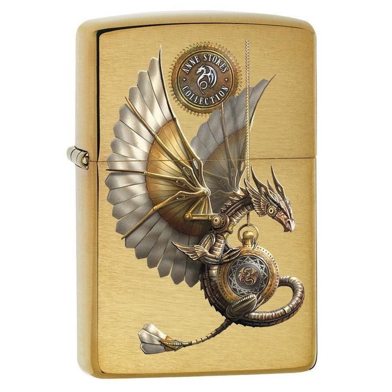 Zippo Lighter: Anne Stokes Steampunk Dragon – Brushed Brass 79281