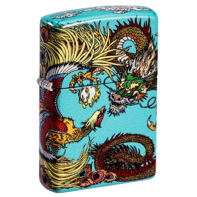 Zippo Lighter: Dragon and Phoenix Design – 540 White Matte 48834