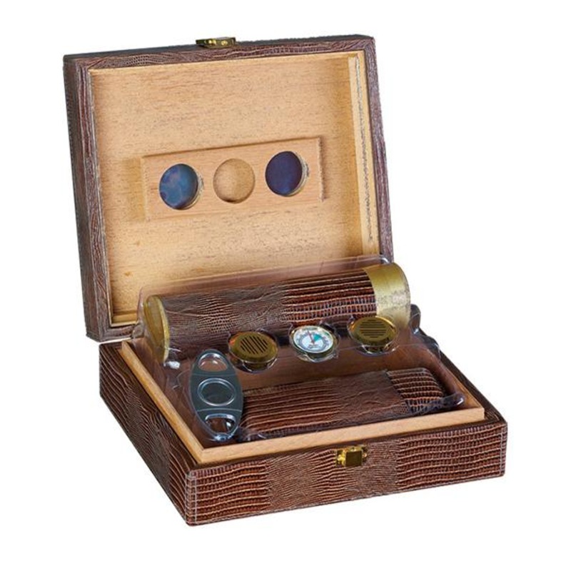 Alligator Brown Leather Humidor Kit – 25 Cigar Capacity