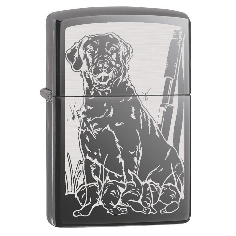 Zippo Lighter: Hunting Dog with Ducks – Black Ice 78807