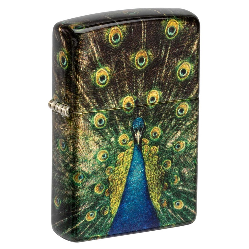 Zippo Lighter: Peacock Design – 540 Tumbled Brass 48846