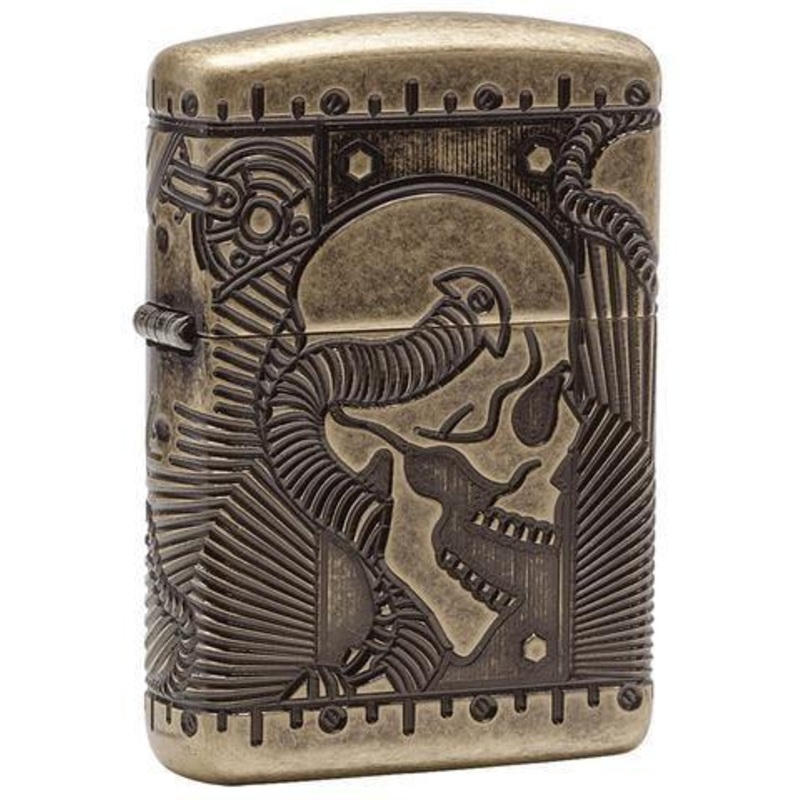 Zippo Lighter – Steampunk Skull Antique Brass