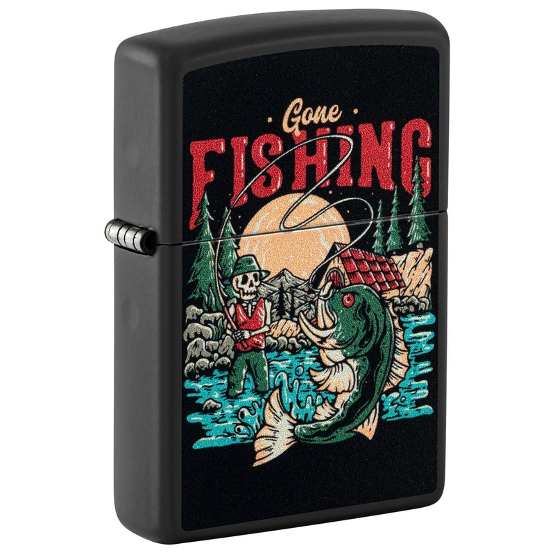 Zippo Lighter: Skull, Gone Fishing – Black Matte 46068